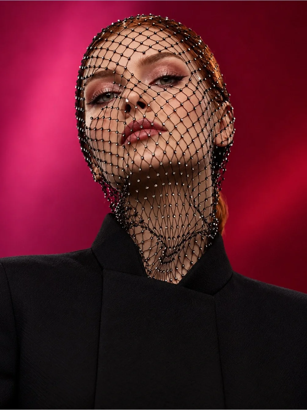 Black Sparkly Rhinestone Mesh Face Veil